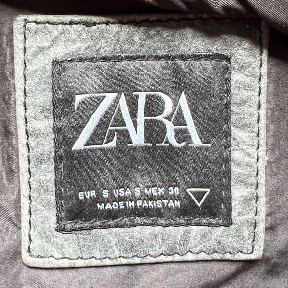 ZARA Size Small Relaxed Mens Leather Gray Jacket Coat Biker Aviator Racer NWT - Picture 15 of 16